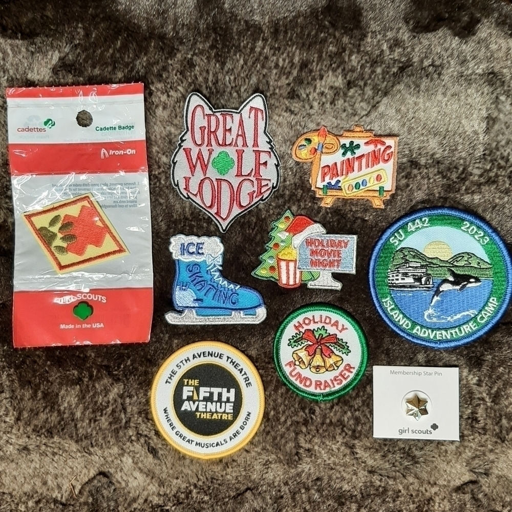 Girl Scouts Cadette Patches Iron On Badges Sash Pin Holiday Christmas Camp Art